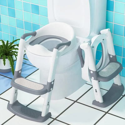 Grau + Weiß 3 in 1 Potty Training Toilettensitz mit Stuhlleiter für 1-6 Jahre