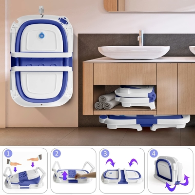 Zweifachklappbare Babybadewanne aus Kunststoff Klappbad mit Kissen