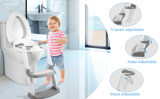 Grau + Weiß 3 in 1 Potty Training Toilettensitz mit Stuhlleiter für 1-6 Jahre